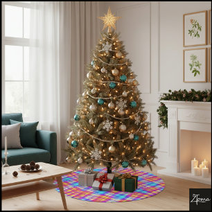 Jupon De Sapin En Polyester Brossé Kaleidoscope à carreaux psychédélique néon warp nu