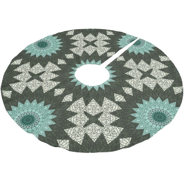 Jupon De Sapin En Polyester Brossé Kaleidoscope Mandala en vert et bleu (Angle)