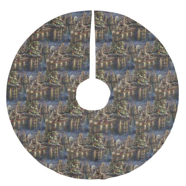 Jupon De Sapin En Polyester Brossé Keeshond Noël Festive Voyage (Devant)