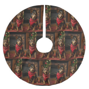 Jupon De Sapin En Polyester Brossé Kelpie australien au coin de la cheminée de Noël