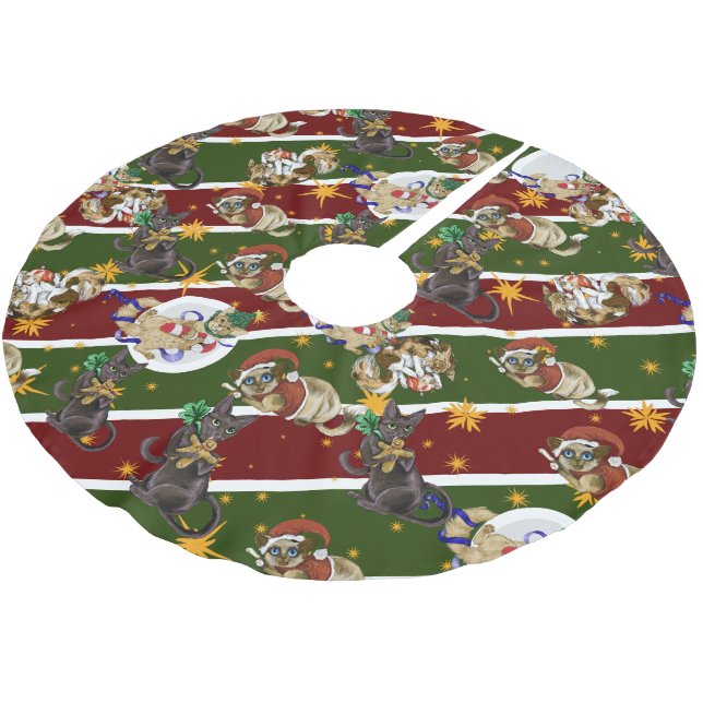 Jupon De Sapin En Polyester Brossé Kitty Chat Noël  (Angle)