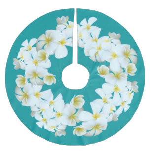 Jupon De Sapin En Polyester Brossé Lagoon Blue Tropical Plumeria