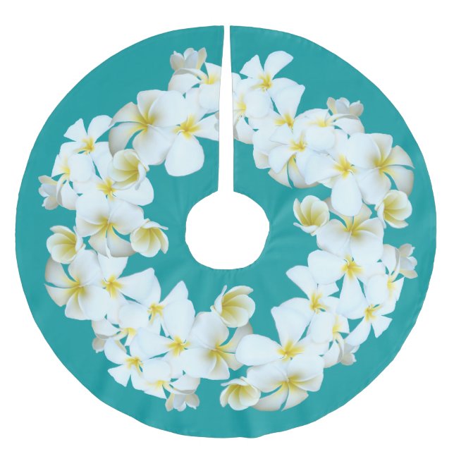 Jupon De Sapin En Polyester Brossé Lagoon Blue Tropical Plumeria (Devant)