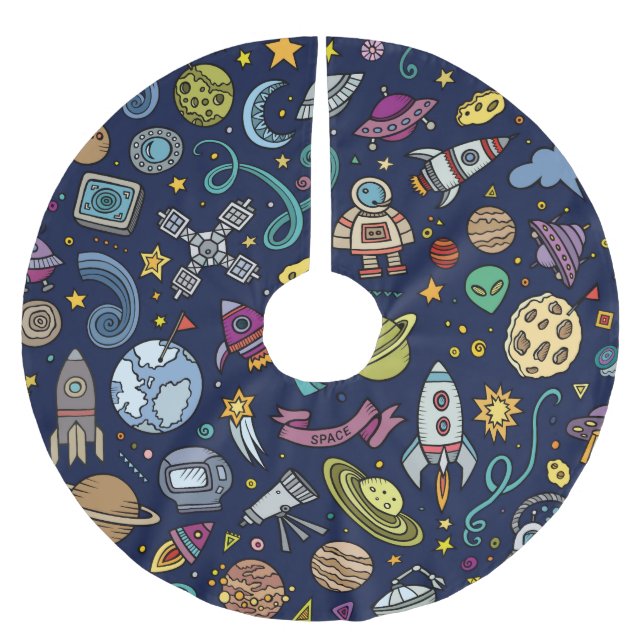 Jupon De Sapin En Polyester Brossé L'anniversaire d'explorateur d'espace de bande (Devant)