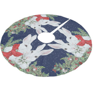 Jupon De Sapin En Polyester Brossé Lapin de Noël lapin Whimsical Vacances neige