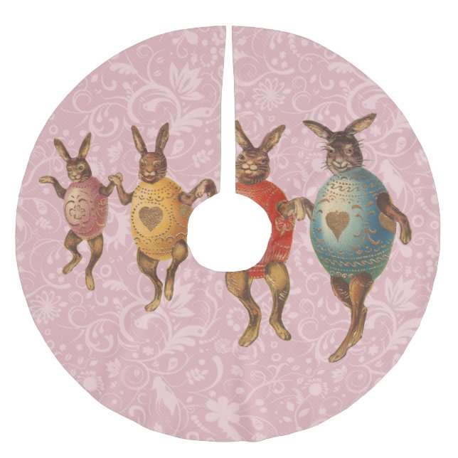 Jupon De Sapin En Polyester Brossé Lapin de Pâques Œufs Dansants (Devant)