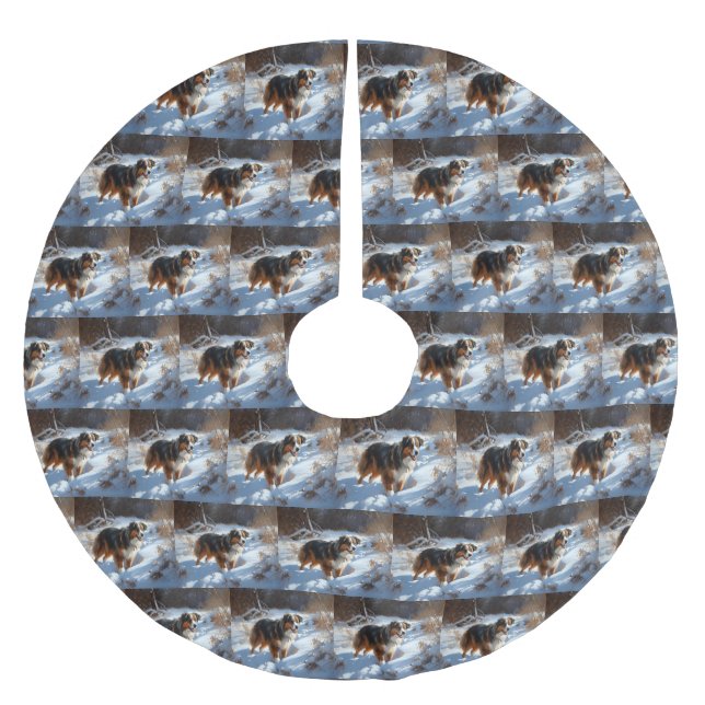 Jupon De Sapin En Polyester Brossé Le Berger Australien Laisser Neige Noël (Devant)