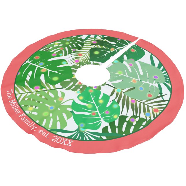 Jupon De Sapin En Polyester Brossé Le feuillage tropical de plage allume le nom (Angle)
