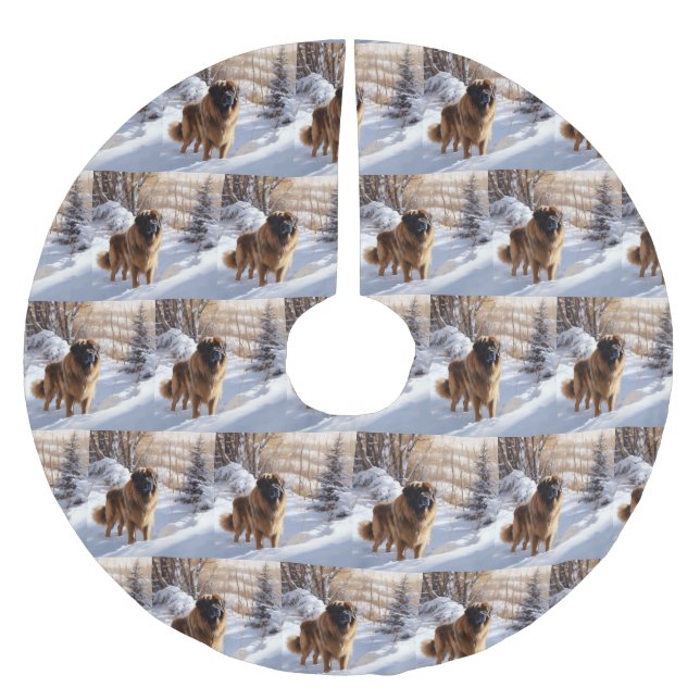 Jupon De Sapin En Polyester Brossé Leonberger Laissez-le neiger Noël (Devant)