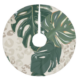 Jupon De Sapin En Polyester Brossé Leopard Monstera : Jungle Imprimer Vintage.