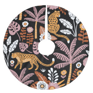Jupon De Sapin En Polyester Brossé Leopards Palms Vintage Motif sans couture