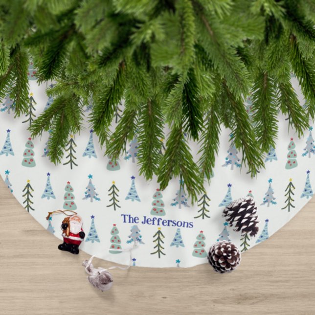 Jupon De Sapin En Polyester Brossé Les arbres de Noël scandinaves gribouillent (Custom elegant Scandinavian Christmas tree skirt with your name)