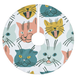 Jupon De Sapin En Polyester Brossé Les chats font face à un Motif Vintage amusant.