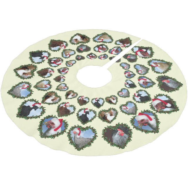 Jupon De Sapin En Polyester Brossé Les poulets de Noël dans les couronnes (Angle)