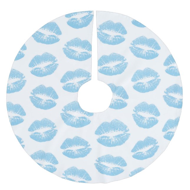 Jupon De Sapin En Polyester Brossé Lèvres Bleues, Motif De Lèvres, Bleu, Baiser (Devant)