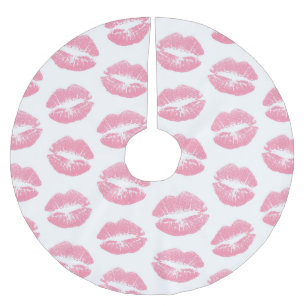Jupon De Sapin En Polyester Brossé Lèvres Roses, Motif De Lèvres, Rouge Rose, Baiser