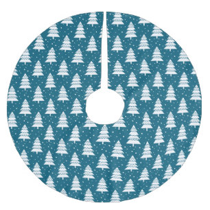 JUPON DE SAPIN EN POLYESTER BROSSÉ LIGNES D'ARBRES NOËL BLEUS ET BLANCS
