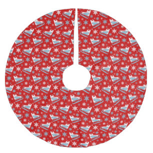 JUPON DE SAPIN EN POLYESTER BROSSÉ LIGNES DE SKATES DE GLACE BLANCHE ROUGE BLEU HIVER