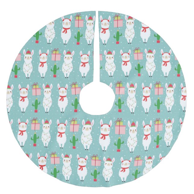 Jupon De Sapin En Polyester Brossé Llamas de Noël d'hiver | Vacances (Devant)