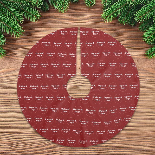 Jupon De Sapin En Polyester Brossé Logo de l'entreprise Motif en toute transparence s (Business logo seamless pattern on red Christmas tree skirt)