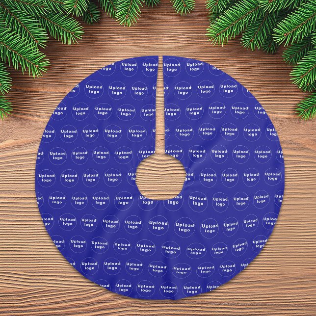 Jupon De Sapin En Polyester Brossé Logo de l'entreprise Motif sans couture sur bleu (Business logo seamless pattern on blue Christmas tree skirt)