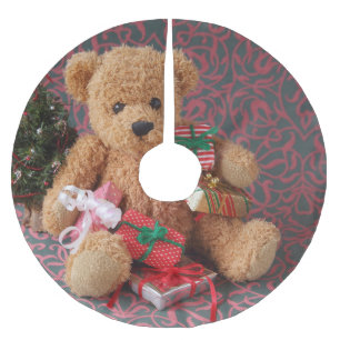 Jupon De Sapin En Polyester Brossé L'ours en peluche avec de nombreux cadeaux de Noë