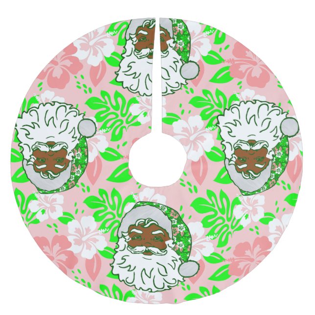 Jupon De Sapin En Polyester Brossé luau pink christmas hawaiian black santa hibiscus (Devant)