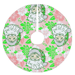Jupon De Sapin En Polyester Brossé luau rose Noël hawaïen santa hibiscus