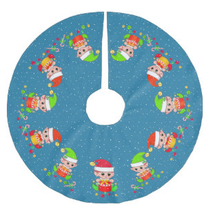Jupon De Sapin En Polyester Brossé Lutins mignons sur fond bleu saphir avec accent ne