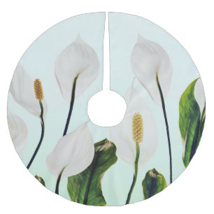 Jupon De Sapin En Polyester Brossé Lys Blancs Fleurs Bleu sans joint
