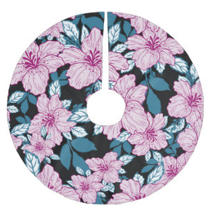 Jupon De Sapin En Polyester Brossé Lys mauve, arrière - plan de feuilles bleues.