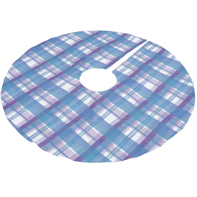 Jupon De Sapin En Polyester Brossé Madras Plaid Blue et Purple (Angle)