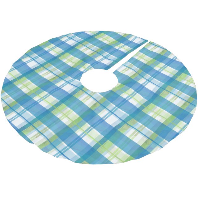 Jupon De Sapin En Polyester Brossé Madras Plaid Green et Blue (Angle)