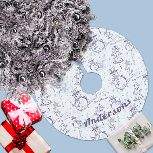 Jupon De Sapin En Polyester Brossé Main violette dessinée Snowman de Noël
