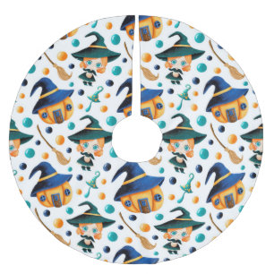 Jupon De Sapin En Polyester Brossé Maison de Sorcières Citrouilles mignonnes