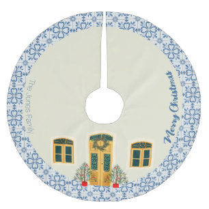 Jupon De Sapin En Polyester Brossé Maison décorée de Noël et carreaux portugais