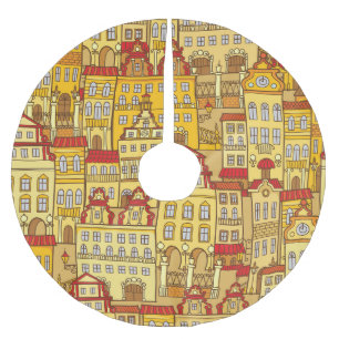 Jupon De Sapin En Polyester Brossé Maisons colorées Vintage Ville Motif