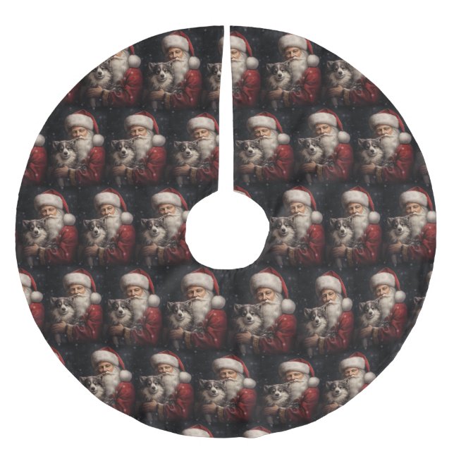 Jupon De Sapin En Polyester Brossé Malamute d'Alaska avec Noël du Père Noël (Devant)