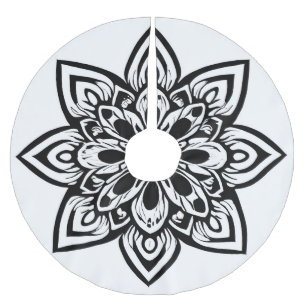 Jupon De Sapin En Polyester Brossé Mandala à huit points noir et blanc étoile