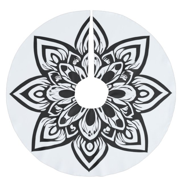 Jupon De Sapin En Polyester Brossé Mandala à huit points noir et blanc étoile (Devant)