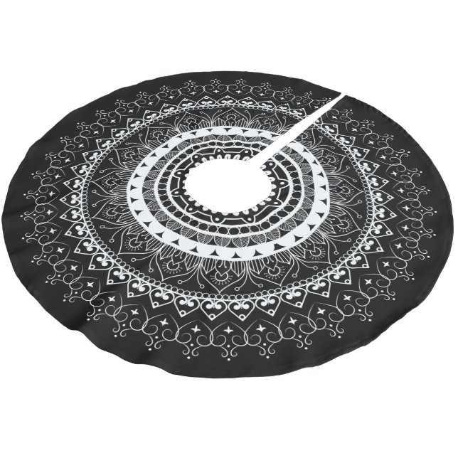 Jupon De Sapin En Polyester Brossé Mandala blanc noir (Angle)