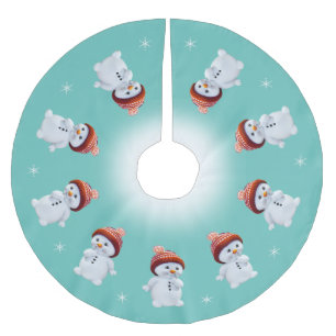 Jupon De Sapin En Polyester Brossé Mandala et flocons de neige sur turquoise