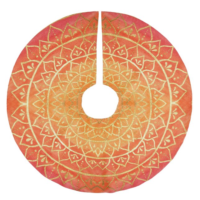 Jupon De Sapin En Polyester Brossé Mandala Red Orange Gold Noël (Devant)
