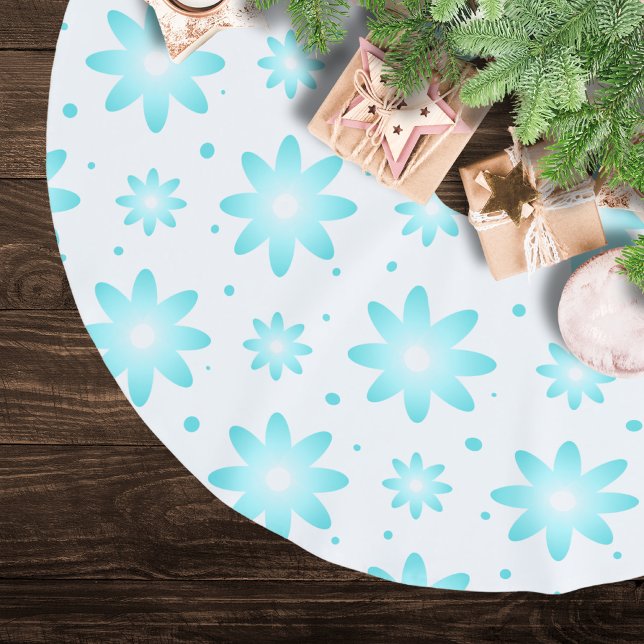 Jupon De Sapin En Polyester Brossé Marguerite délicate blanche et turquoise, point mo (Créateur téléchargé)