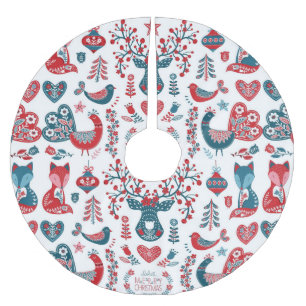 Jupon De Sapin En Polyester Brossé Marine & Red Christmas Scandinavian Folk Art Desig
