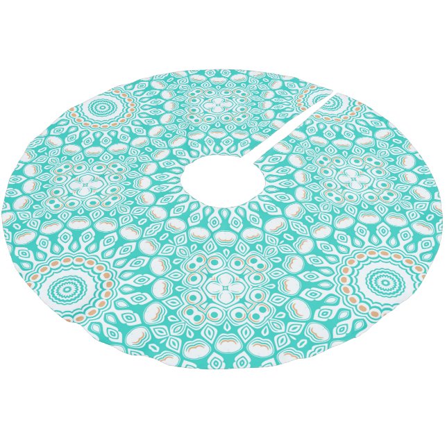 Jupon De Sapin En Polyester Brossé Médaillon Turquoise Bleu Océan (Angle)