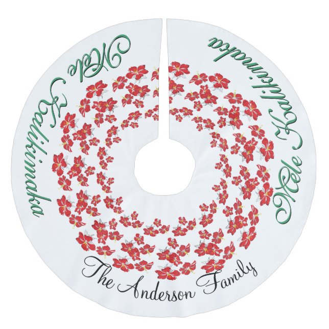 Jupon De Sapin En Polyester Brossé Mele Kalikimaka Hawaiian VOTRE NOM Arbre Jupe (Devant)