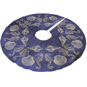 Jupon De Sapin En Polyester Brossé Mer bleue Shell d'or de plage de cottage