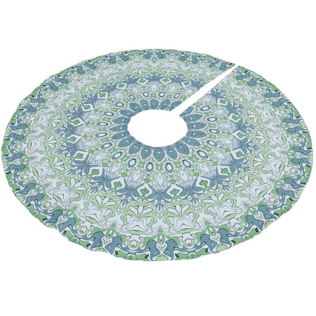 Jupon De Sapin En Polyester Brossé Mer Vert et Bleu Côte Motif Mandala (Angle)