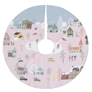 Jupon De Sapin En Polyester Brossé Merveilles d'hiver : mignon motif de village